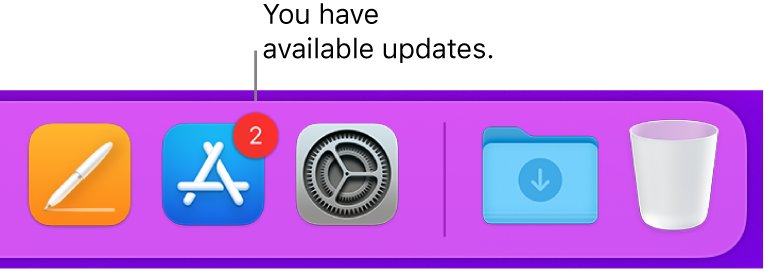A section of the Dock showing the App Store icon with a badge, indicating that there are available updates.