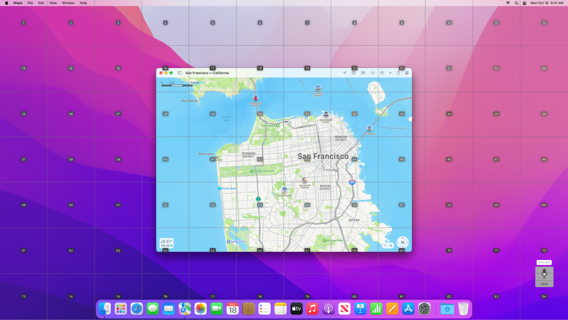 Maps opened on the Desktop with the grid overlay.