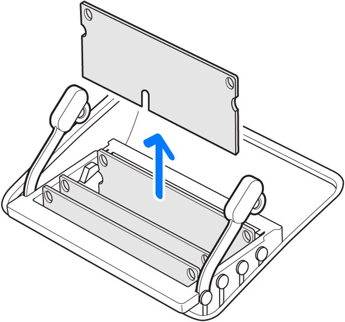 Ilustración mostrando cómo retirar un módulo de memoria.