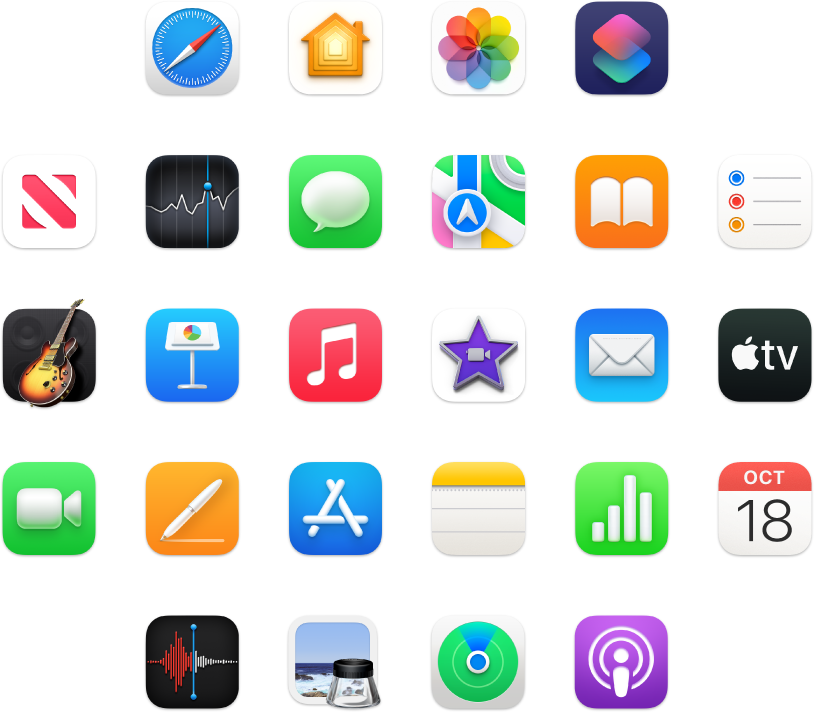 Icônes des apps fournies avec votre Mac.