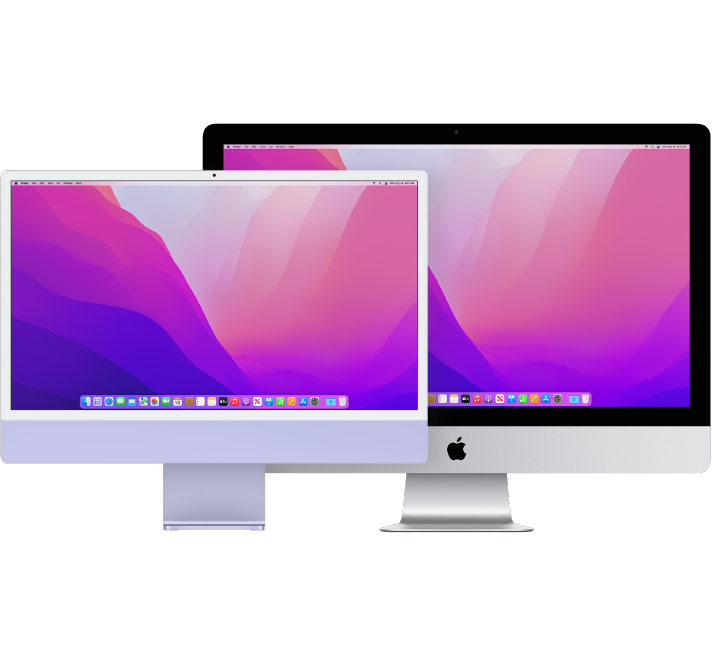 Deux moniteurs d’iMac, l’un devant l’autre.