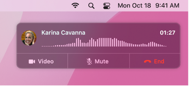 Parte da tela de um Mac mostrando a janela de notificação de ligação.
