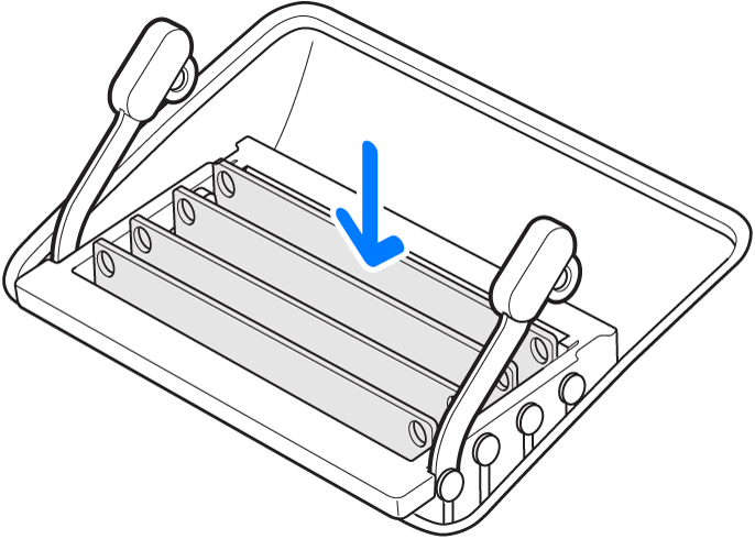 Uma imagem a mostrar onde substituir ou instalar um módulo de memória.