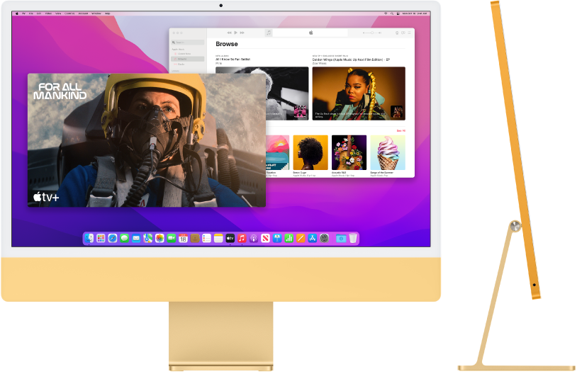 24-дюймовый iMac, вид спереди и вид сбоку.