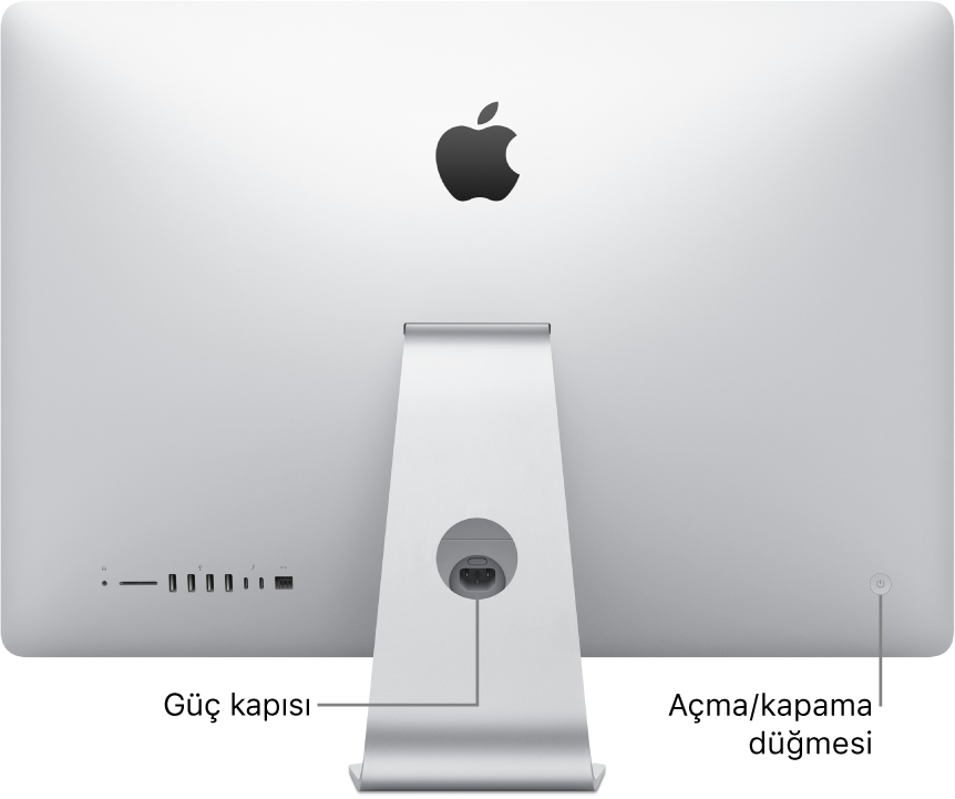 iMac’in güç kablosunu ve açma/kapama düğmesini gösteren arkadan görünümü.