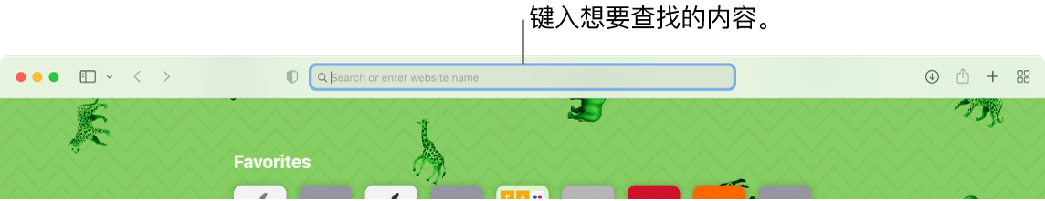 裁剪后的 Safari 浏览器窗口，窗口顶部有搜索栏的标注。