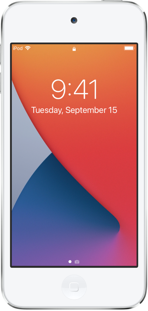 La pantalla bloqueada del iPod touch mostrando la hora y fecha.