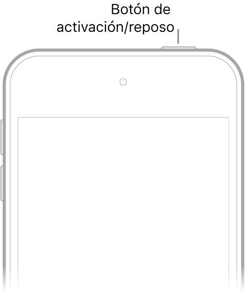 Parte frontal del iPod touch con el botón de activación/reposo.