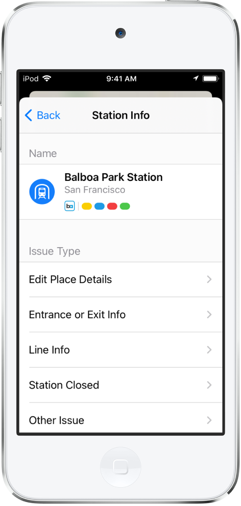 Egy tömegközlekedési állomás helytelen információinak bejelentése. A következő problématípusok bejelentése lehetséges: szerkesztés, információ a bejáratról vagy kijáratról, járatinformációk, bezárt állomás és egyéb probléma.