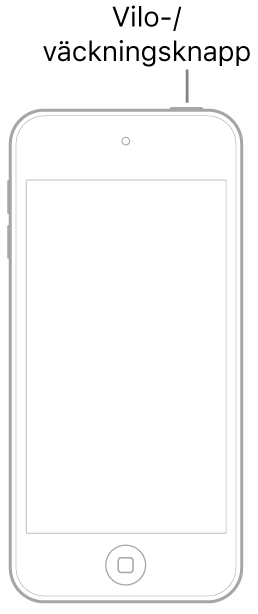 Bild på iPod touch med skärmen vänd uppåt. Knappen för vila/väckning visas högst upp på iPod touch.