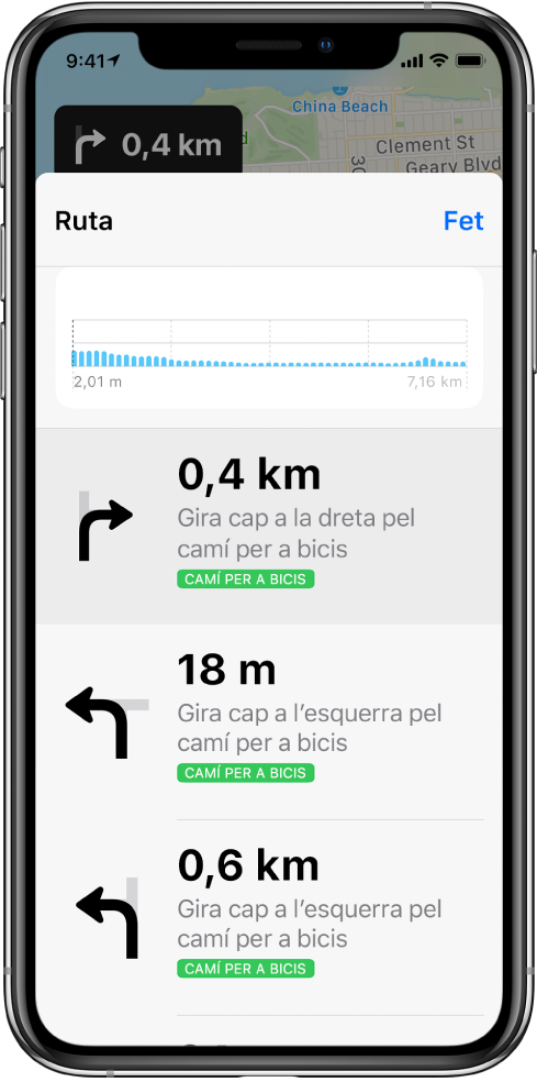 Indicacions per passos per a una ruta en bici.