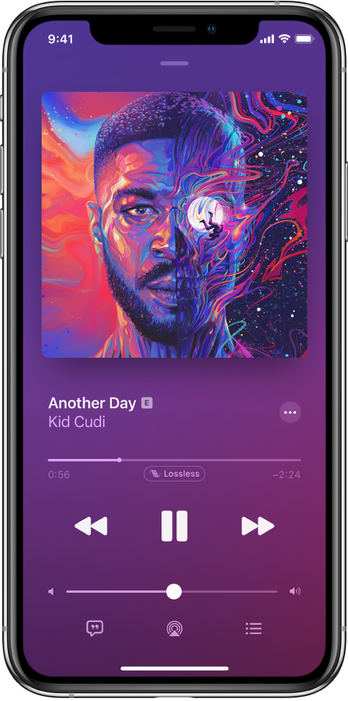 The Now Playing screen showing the Lossless badge below the playhead.
