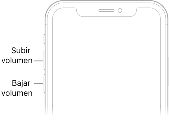 Parte superior del frontal del iPhone con los botones de subir volumen y bajar volumen en la parte superior izquierda.