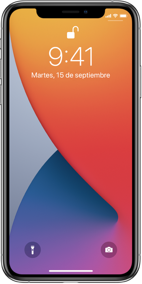 Pantalla bloqueada del iPhone con la fecha y hora.