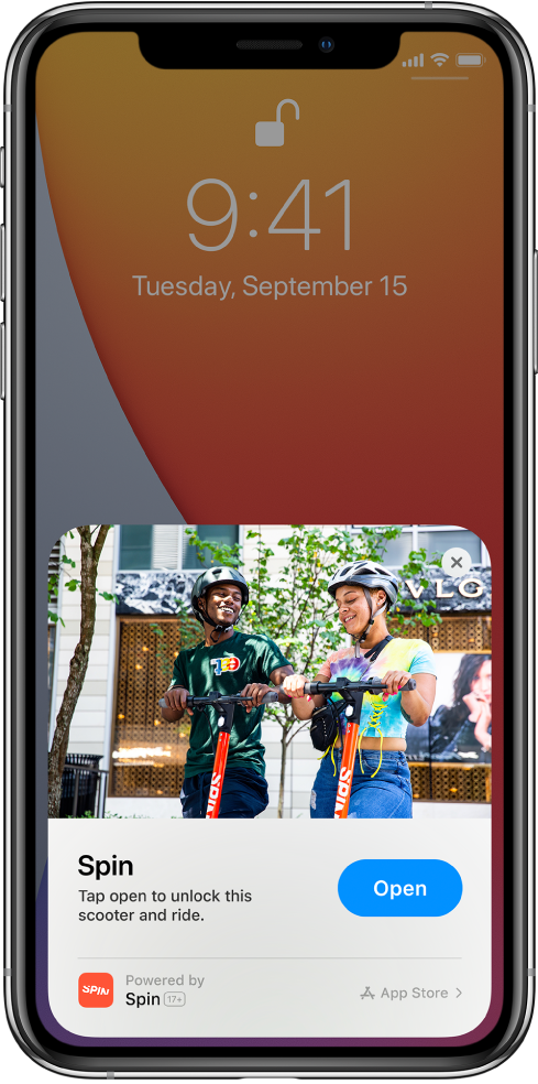 iPhone'i Lock Screen-kuva alaservas kuvatakse App Clipi.