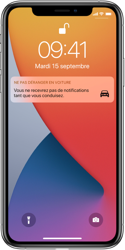 La notification « Ne pas déranger en voiture » sur l’écran verrouillé.