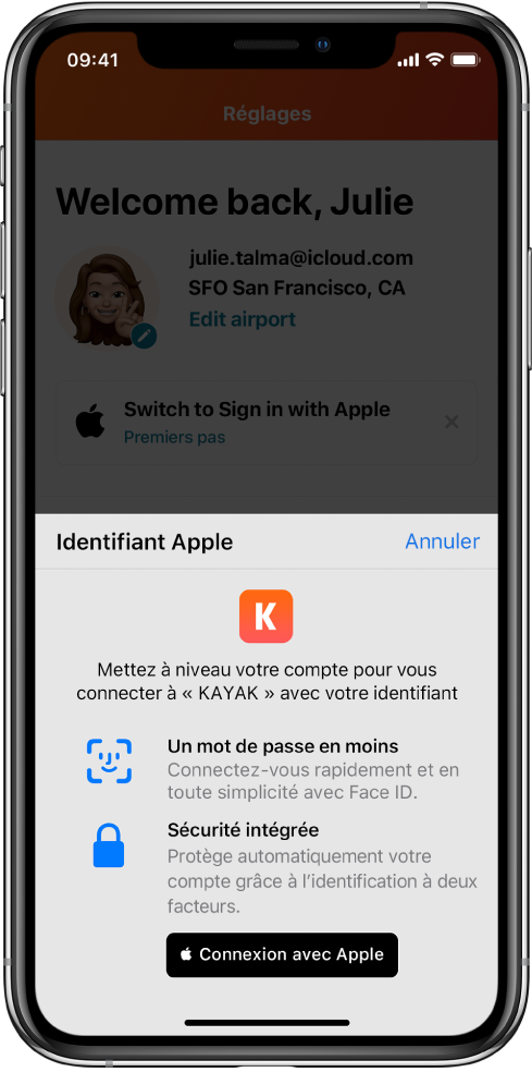 Une app qui affiche un bouton « Connexion avec Apple ».