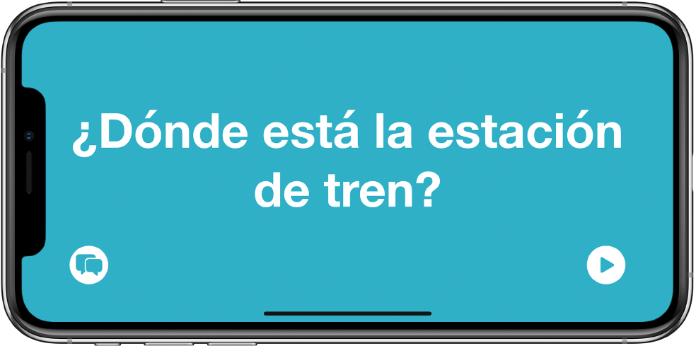 De iPhone in de liggende weergave met vertaalde tekst in een groot lettertype.