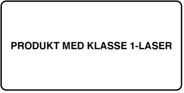 En etikett der det står «Produkt med Klasse 1-laser».