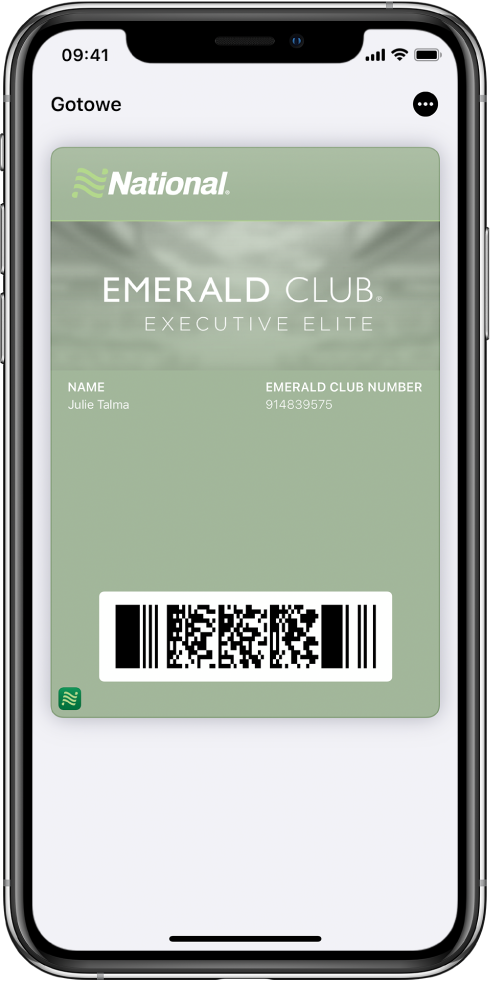 Karta pokładowa w aplikacji Wallet. Karta zawiera informacje na temat lotu oraz kod QR.