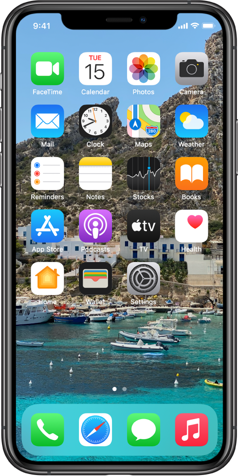 Domači zaslon z osebno prilagojenim ozadjem.