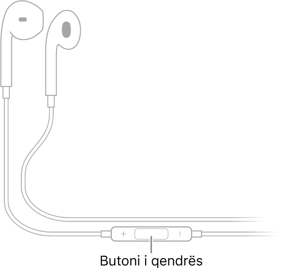 Apple EarPods; butoni i qendrës ndodhet në kordonin që shkon te kufja e veshit të djathtë.