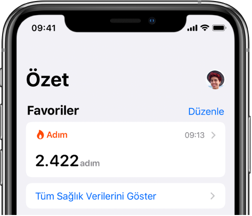 Sağ üstte bir profil resmi gösteren Özet ekranı.