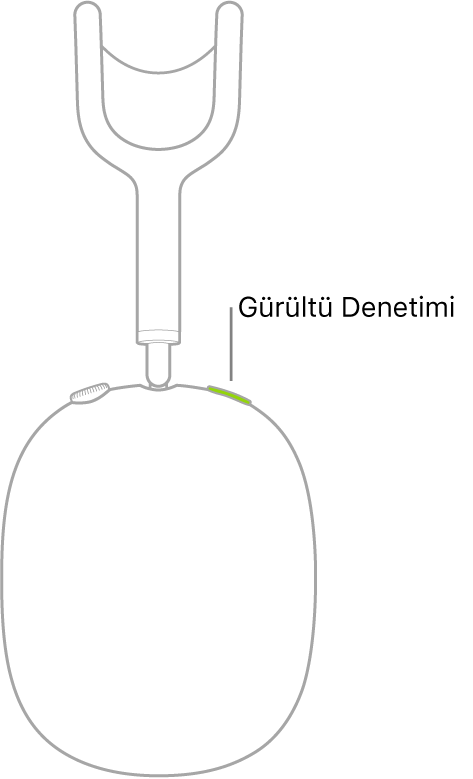 AirPods Max’in sağ kulaklığındaki Gürültü denetimi düğmesinin konumunu gösteren bir resim.