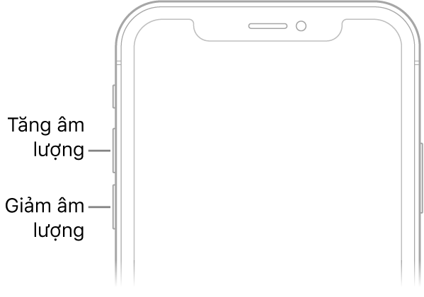 Phần phía trên của mặt trước iPhone với các nút tăng âm lượng và giảm âm lượng ở phía trên bên trái.