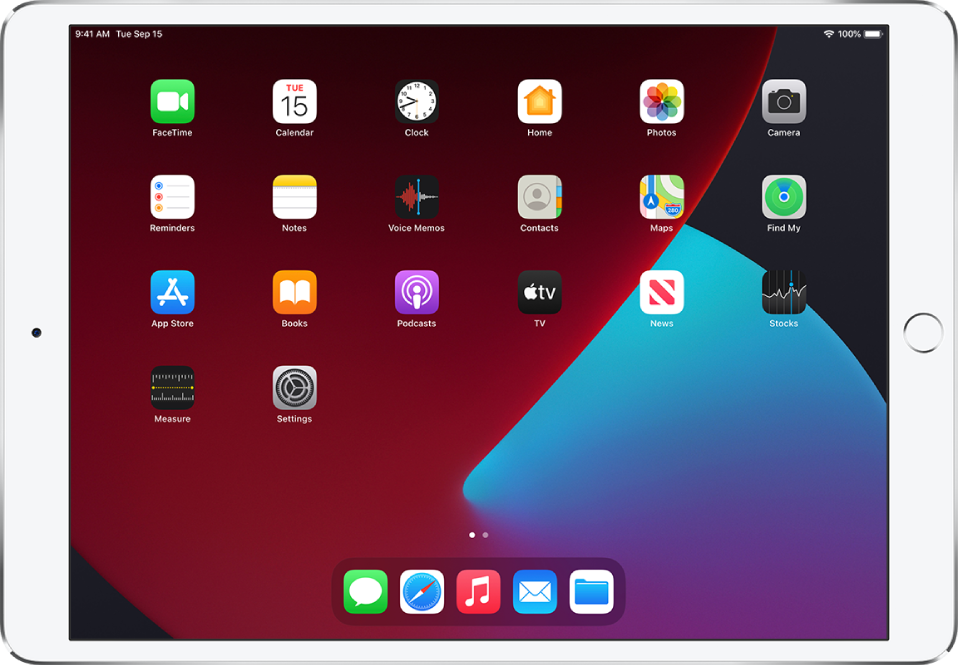 The iPad Home Screen with Dark Mode turned on.