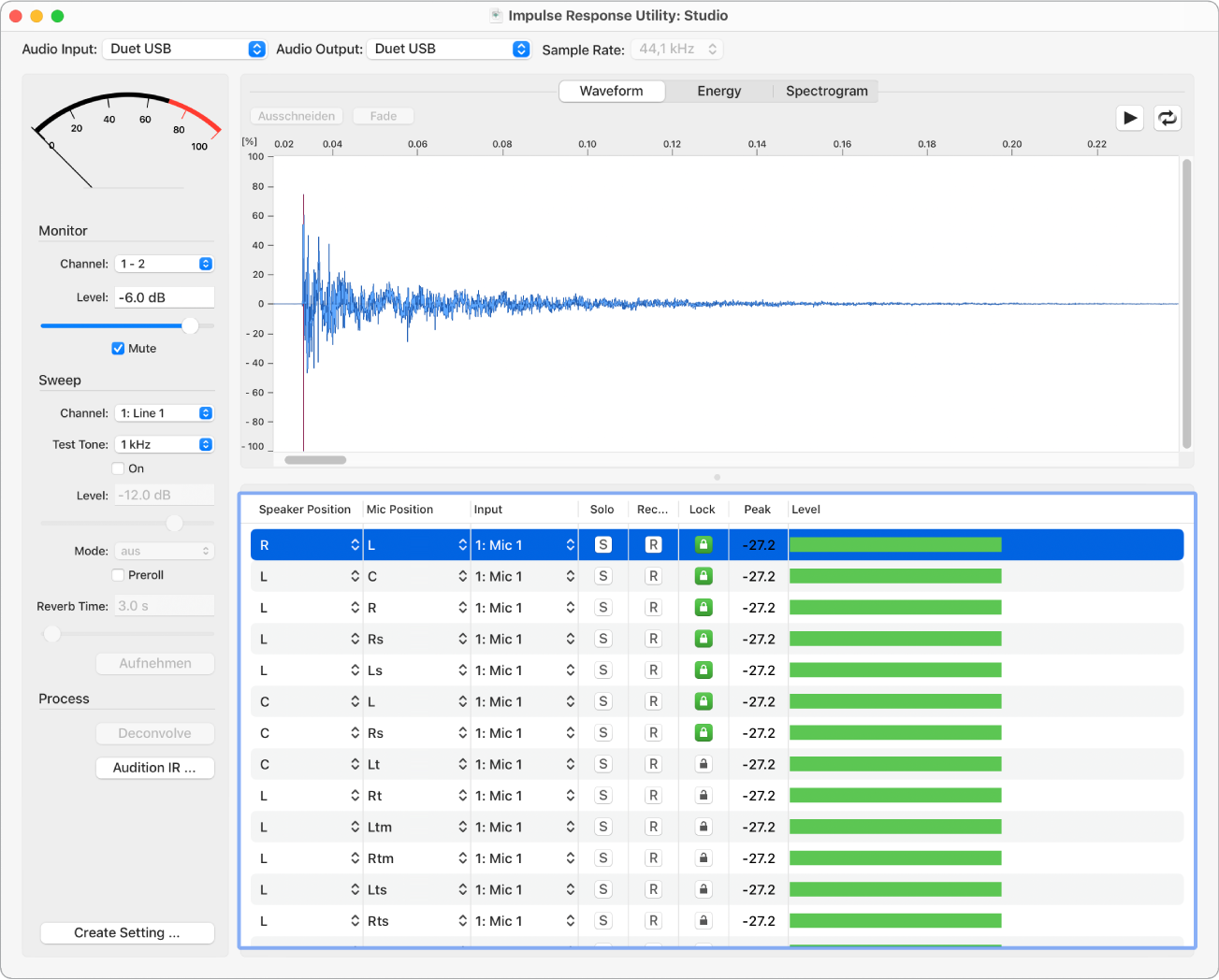 Oberfläche „Impulse Response Utility“
