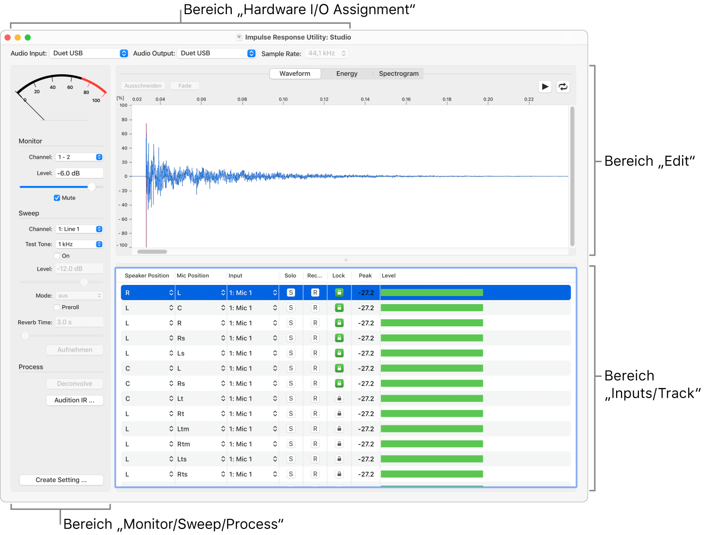 Abbildung. Fenster „Impulse Response Utility“.