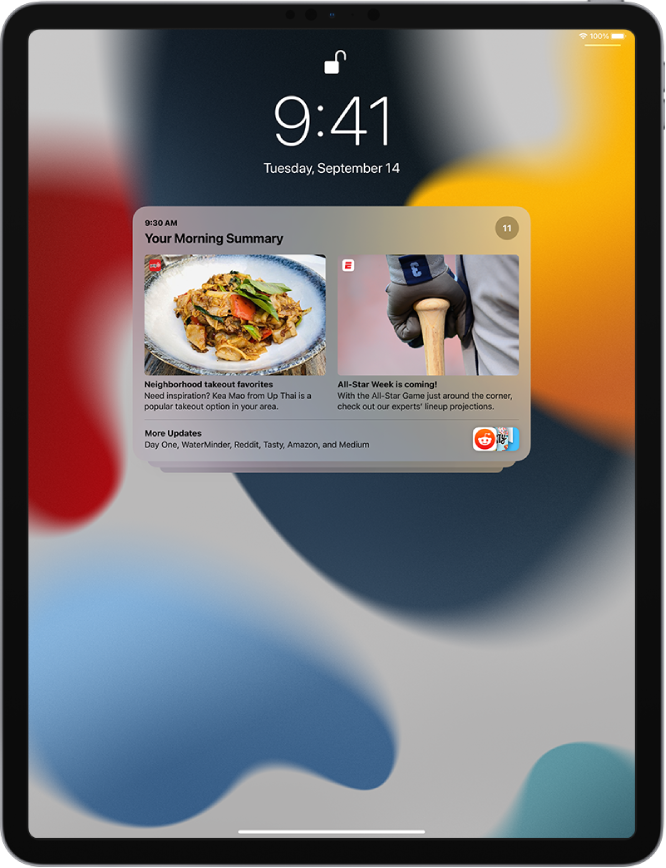 A summary of the notifications that arrived while Scheduled Summary was turned on in Notifications Settings; these notifications were stored in Notification Center until the time scheduled for the summary.