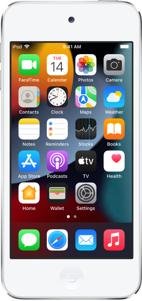 Koyu Mod’un açık olduğu iPod touch ana ekranı.
