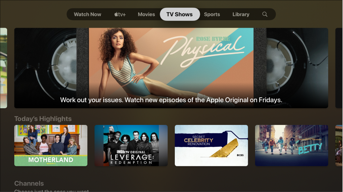 Screen showing TV Shows