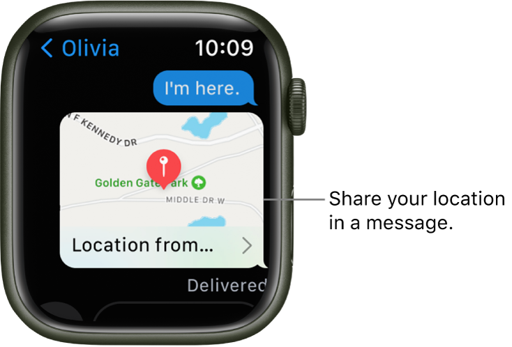 Messages screen showing a map of the sender's location.