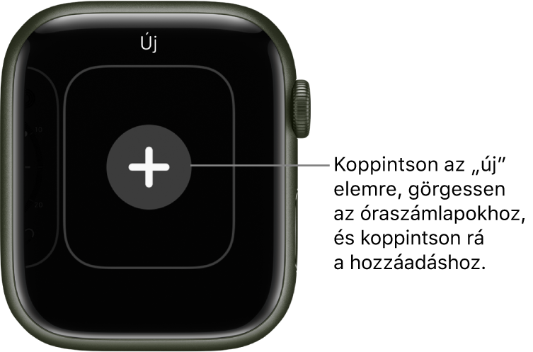 Új óraszámlap képernyője, középen plusz gombbal. Új óraszámlap hozzáadásához koppintson rá.