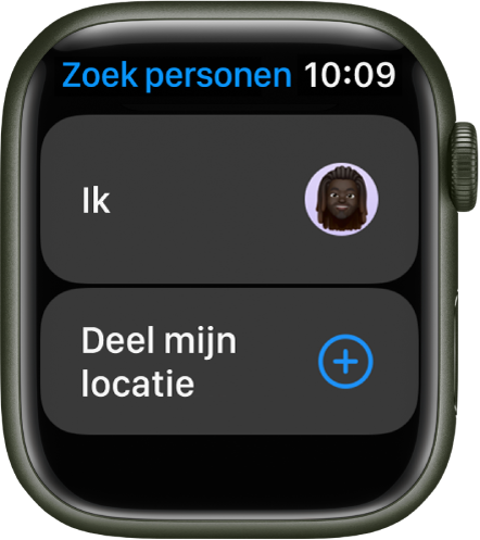 De Zoek personen-app met vermeldingen voor jou en de knop 'Deel mijn locatie'.
