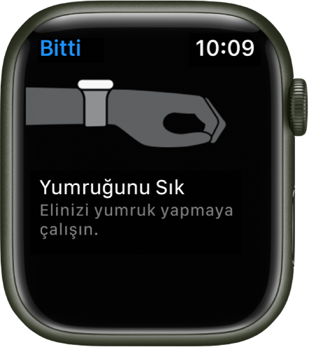 Bir hareketi deneyebileceğiniz AssistiveTouch ekranı. Yumruğu sıkılı bir elin gösterimiyle birlikte yumruk sıkma hareketi gösteriliyor.