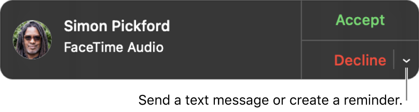 Click the arrow next to Decline in the notification to send a text message or create a reminder.