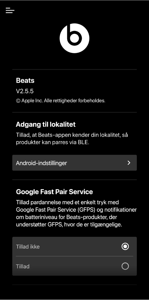 Beats-appen, der viser skærmen Vælg dine Beats