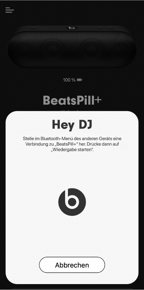 DJ-Modus der Beats-App wartet auf Verbinden des zweiten Geräts