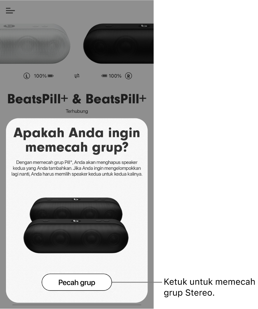 App Beats menampilkan kartu Pecah grup