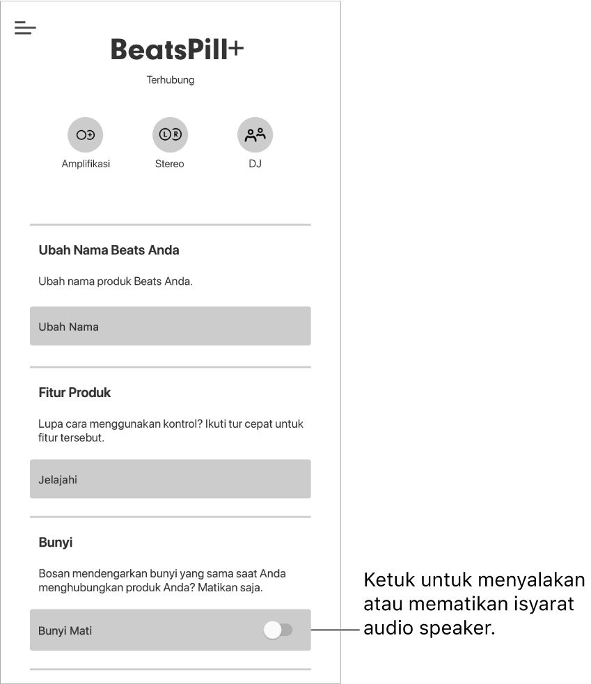 Kontrol “Bunyi” di layar perangkat app Beats