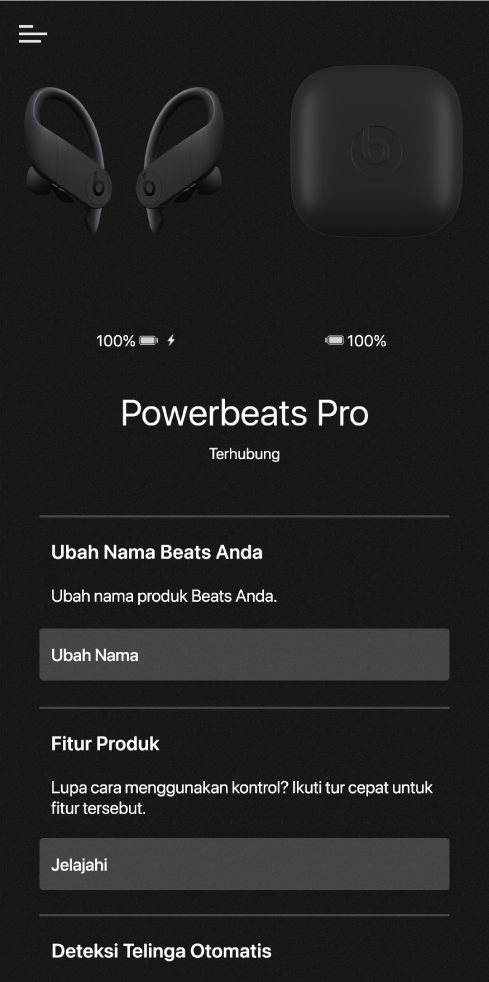 Layar perangkat Powerbeats Pro