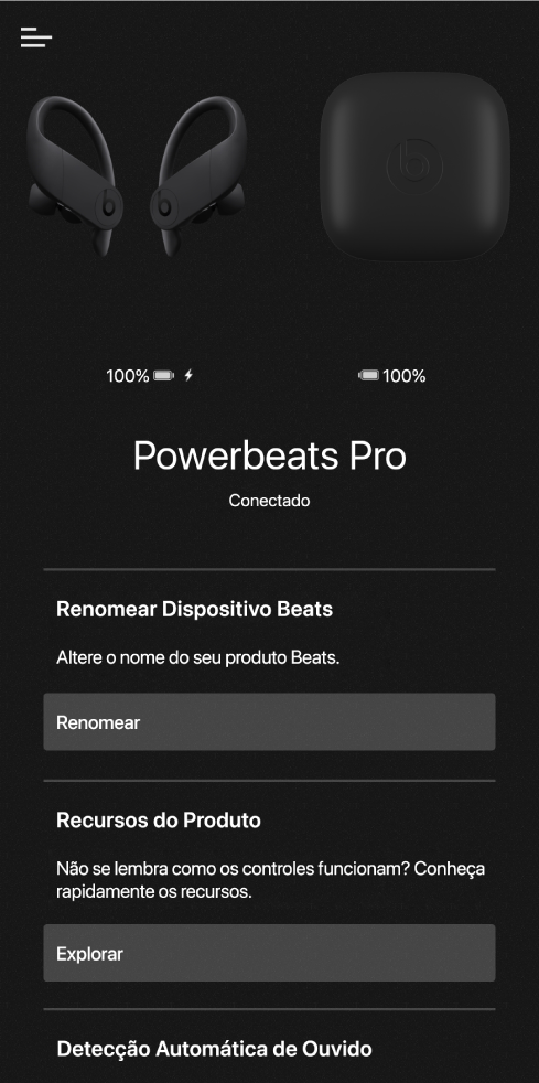 Tela do dispositivo Powerbeats Pro