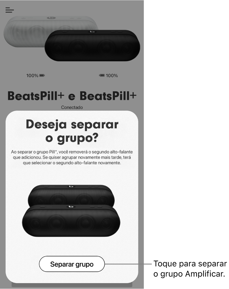 App Beats mostrando o cartão Separar grupo