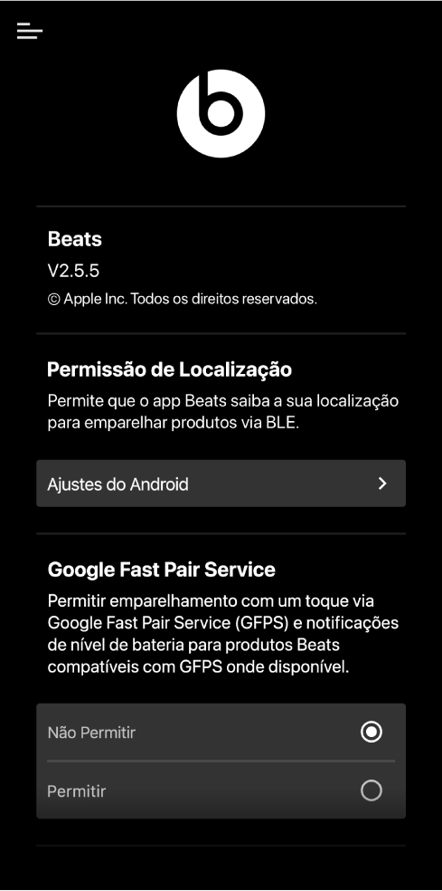 App Beats mostrando a tela Selecione o dispositivo Beats