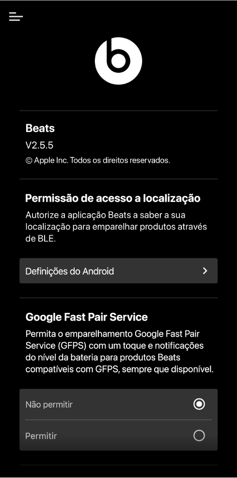 Aplicação Beats; ecrã “Selecione os Beats”.