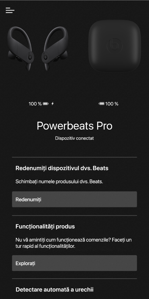 Ecranul dispozitivului Powerbeats Pro